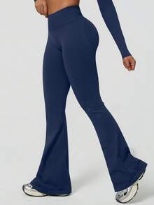 1pc Women High Waist Seamless Shaping Flare Yoga Pants - Navy Blue - View 3