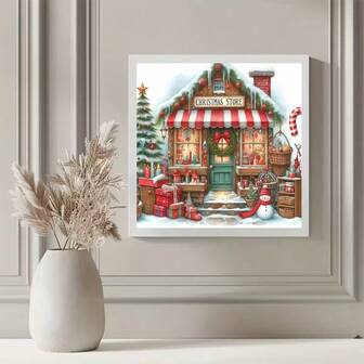 New Arrival 1pc Christmas Cabin Pattern Diamond Painting Kit, DIY 5D Round Crystal Diamond Mosaic Artwork, Suitable For Home Wall Decor, Handmade Craft Gift For Halloween & Christmas, Frameless
