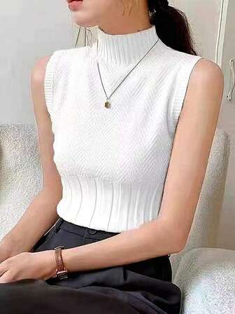 1pc Women's Solid Color High Collar Fake Collar, Black, Beige, White Fake Collar Sweater Knitted Detachable Collar