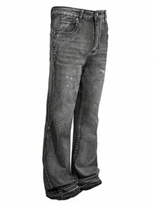 Quần jeans nam dáng suông, nhẹ, chất liệu nhẹ, kiểu dáng công sở thường ngày, có cúc cài phía trước, kiểu dáng thoải mái, thích hợp cho mọi mùa. - màu đen - Xem 3