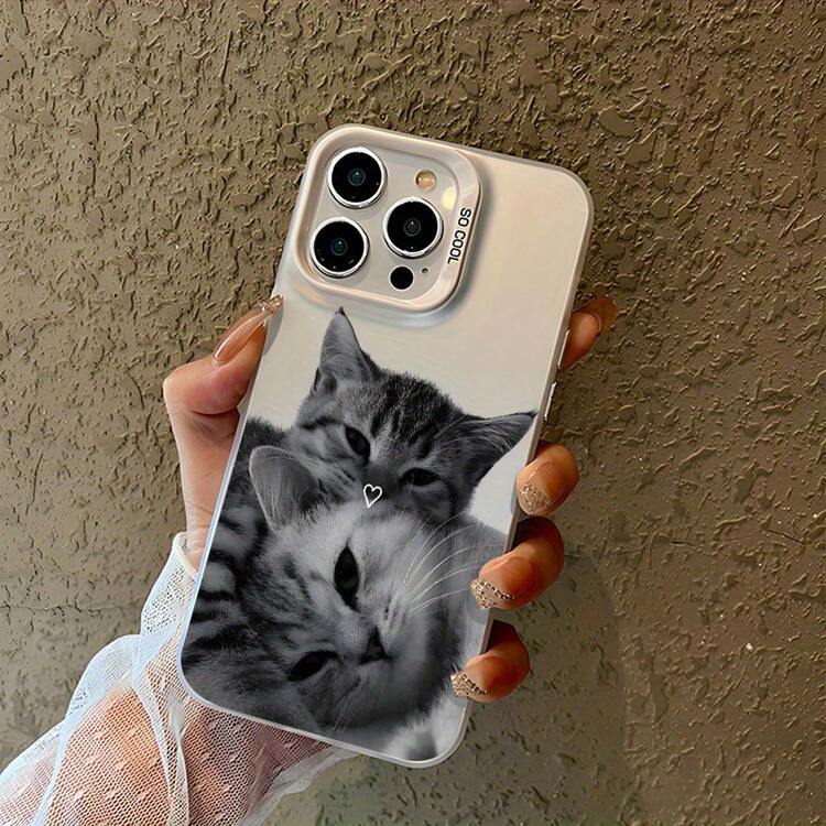 Funda de Teléfono Estética de Gato Lindo para iPhone 16 Pro Max, 16E, 11, 15, 14, 13, 12 Pro Max, Funda Protectora a Prueba de Golpes, Regalo de Cumpleaños y San Valentín para Mujeres, Hombres y Amantes de Gatos - [plata] - Añade 11