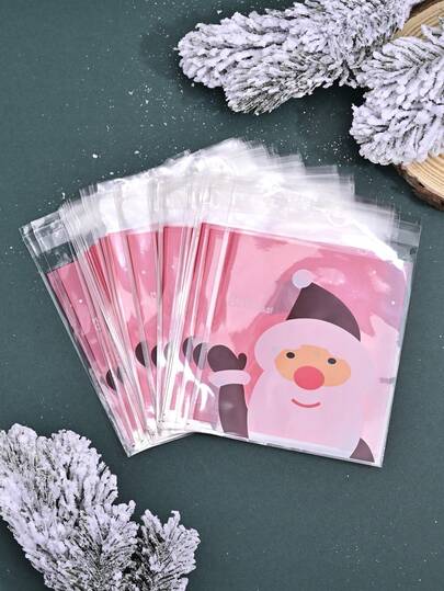 50 件可爱圣诞老人、圣诞树、圣诞袜印花礼品袋、珠宝袋，适合圣诞礼物、派对礼物