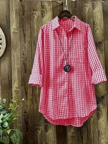 Kariertes Langarm-Hemd in Große Größen für Damen - Rot - Übersicht 3