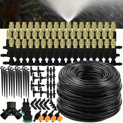Automatic Drip Irrigation Kit Garden-4/7mm, Equipped With Brass Atomizing Nozzle, Suitable For Lawn, Potted Plants And Greenhouse, Lawn Automatic Drip Irrigation System, Potted Plants Greenhouse