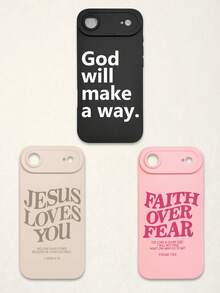 3pcs Christian Style Black/Beige/Pink Phone Cases Compatible With IPhone & Galaxy - Multicolor - View 51