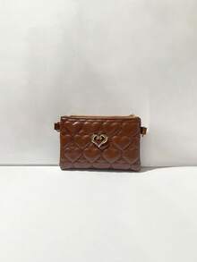 PU Leather Children's Shoulder Bag With Embroidered Heart For Girls, Mini Square Crossbody Bag