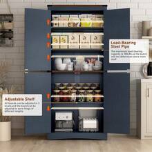 71in Farmhouse Tall Storage Cabinet With 5 Layers Adjustable Shelves,Kitchen Pantry Storage Cabinet With 4/6 Barn Doors,Storage Cabinet For Kitchen, Dining Room, Bathroom, Living Room - Blue - View 2