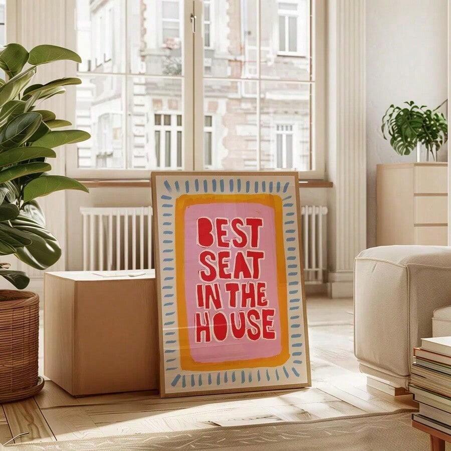 1 Stück "Bester Sitz" witzige Badezimmer Wandkunst, bunte Toiletten Wandmalerei mit verspieltem Zitat Muster auf Leinwand, rahmenlose Wanddekoration für Badezimmer, Schlafzimmer, Wohnzimmer - Verschiedenfarbig - Übersicht 1