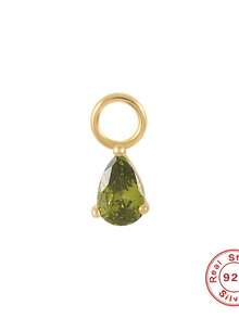 1Pc 925 Sterling Silver Earring Colorful CZ/ Moss Agate Dangle Chain Charm | Garnet Gold Plated Conch Charm| Rook Helix Cartilage Charm| Sterling Silver Natural Gemstone Addon - Gold - View 15