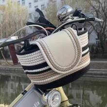 1PC Handmade Bike Basket Front, Woven Bicycle Baskets For Adult Bikes, Rustic Detachable Handlebar Basket With Lid, Adjustable Leather Straps - Multicolor - View 9