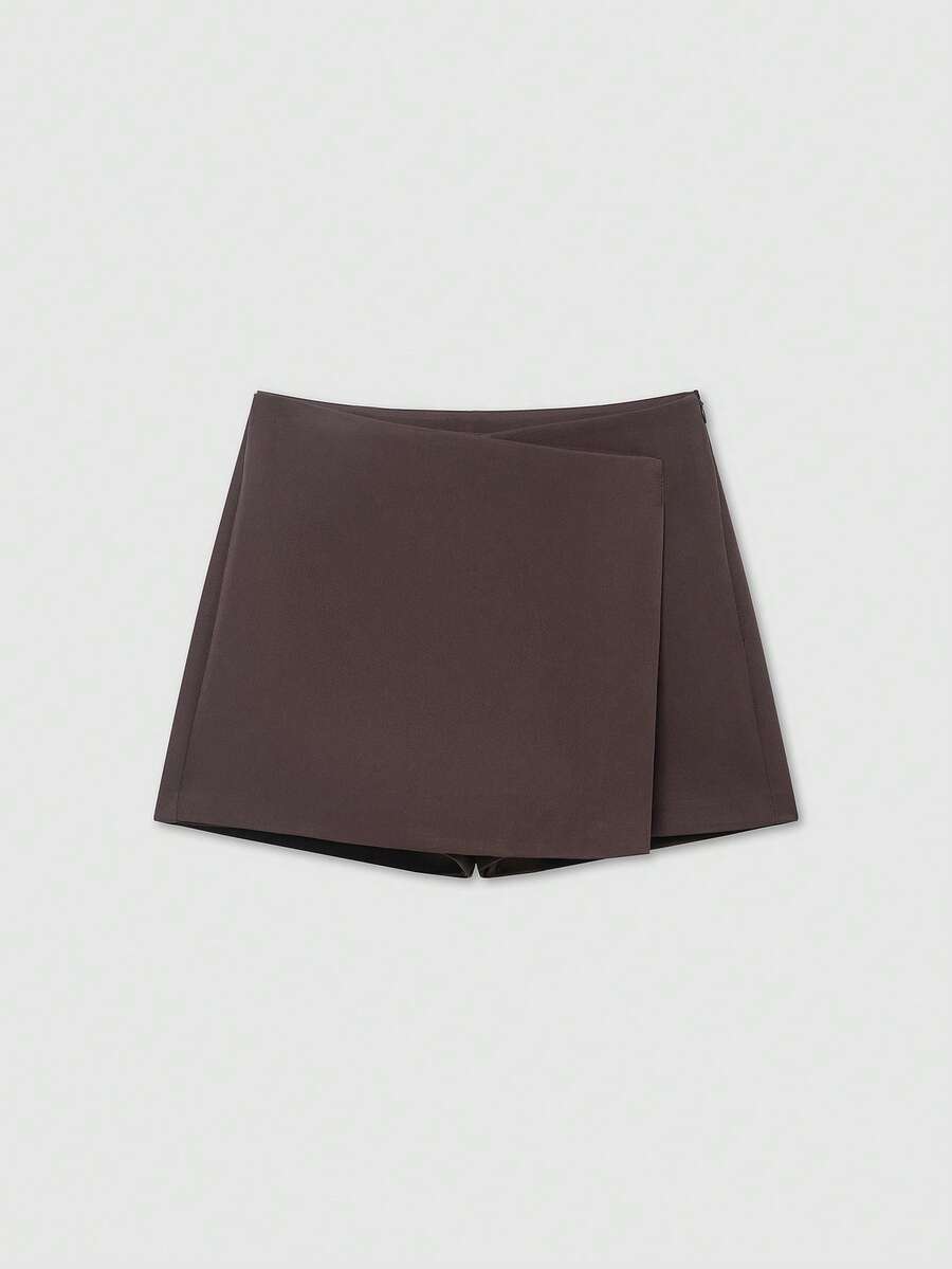 女士纯色不对称腰部休闲半身裙裤