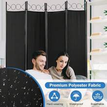 4 Panel Folding Privacy Screens 5.6 Ft Portable Room Dividers With Steel Frame Lightweight Partition Divider Room Separation Wall Dividers Screen For Bedroom Office - màu đen - Xem 2