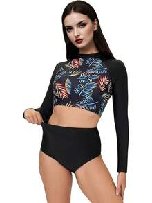 Lubardy Traje de Baño Mujer Completo,Traje de Baño Dos Piezas para Mujer Manga Larga,Bañador para Playa,Surf,Piscina - Negro - Ver 6