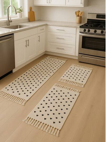 Kit Passadeira e Tapete de Cozinha Geómetrico Tear Decoração Cor Cru