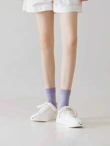 Calcetines A Media Pantorrilla Simples Y Cómodos De Moda De Color Sólido Para Mujer Para Primavera/otoño - Rosa Pálido - Ver 2