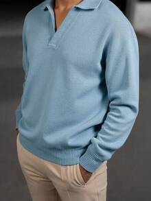 Suéter para hombre de manga larga con diseño moderno y cuello tipo polo, ideal para crear atuendos casuales y sofisticados. Prenda cómoda y versátil para lucir en reuniones, trabajo, salidas nocturnas o actividades cotidianas, fácil de combinar con jeans, pantalones de vestir o joggers. Perfecto para quienes buscan estilo y elegancia sin renunciar al confort, aportando personalidad y presencia en cualquier ocasión. - Azul - Ver 3