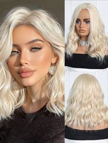 Blonde 16 Inch Wigs For Women Girls Short Curly Wavy Hair Wig 35 Cm Light Blond Shoulder Length Body Wave Halloween Cosplay Daily Party Wigs ,Suitable For Various Occasions, Including New Year, Parties, Vacation Or Holiday Party Everyday Wear(Pay Attention To How You Wear And Care For It,Due To Lighting And Angle During Photography, The Actual Product May Have Slight Color Differences Compared To The Images.) - 金色 - 查看 2