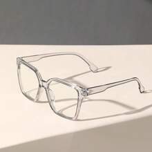 1 Pair Bohemian Style Large Square Frame Clear Glasses For Women, Fashionable Leopard Print And Solid Colors, PC Polycarbonate Material, Full Rim Design