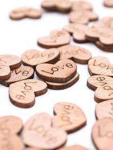 100/200/500 قطعة شكل قلب خشبي بسيط، شراريخ قلبية خشبية، نحت شكل قلب، زخارف مبعثرة مناسبة لطاولات الزفاف، مناسبة لهدايا عيد الحب، حفلات استقبال المواليد (بني اللون)