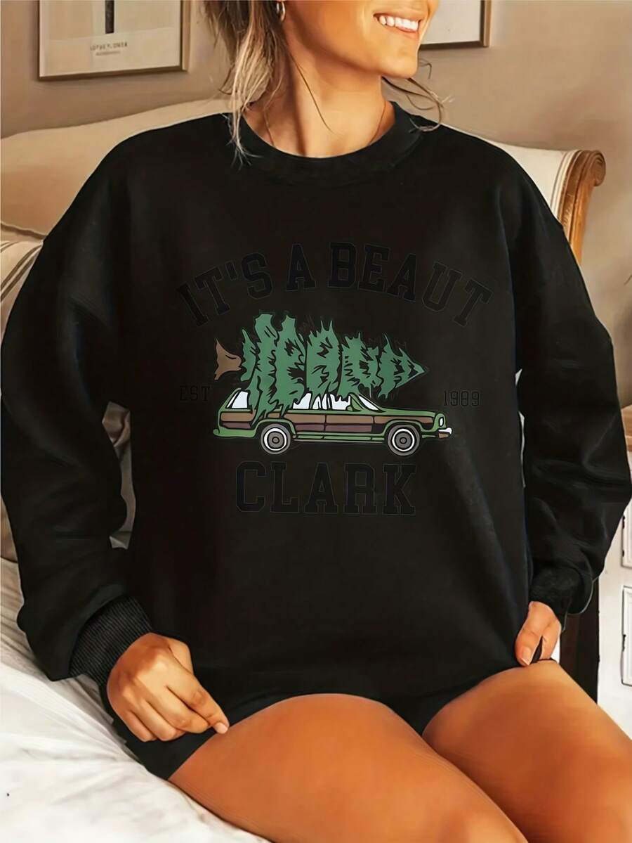 Day UnisexWomen'S Graphic Crewneck Sweater - Red Holiday Sweater With It'S A Beaut Clark & National Lampoon'S Vacation Design, Soft Long Sleeve Casual Pullover Autumn Winter, Cozy Movie Nights & Themed Partiesprinting - 黑色 - 查看 1