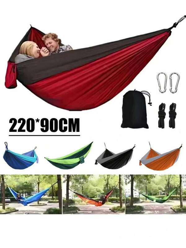 Single Person Portable Outdoor Camping Hammock With Nylon Color Matching Hammock High Strength Parachute Fabric Hanging Bed