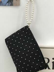 1 Piece, Velvet Fabric With Polka Dot Decoration And Diamond Pattern. It Is A Fluffy And Soft Women's Cosmetic Bag, A Travel Zippered Cosmetic Pouch, A Storage Bag, A Cute Toiletries Bag, A Large-Capacity Cosmetics Organizer Box, A Cosmetics Storage Box , Makeup Room Decor,Makeup Bag,Travel Essential - Multicolor - View 4