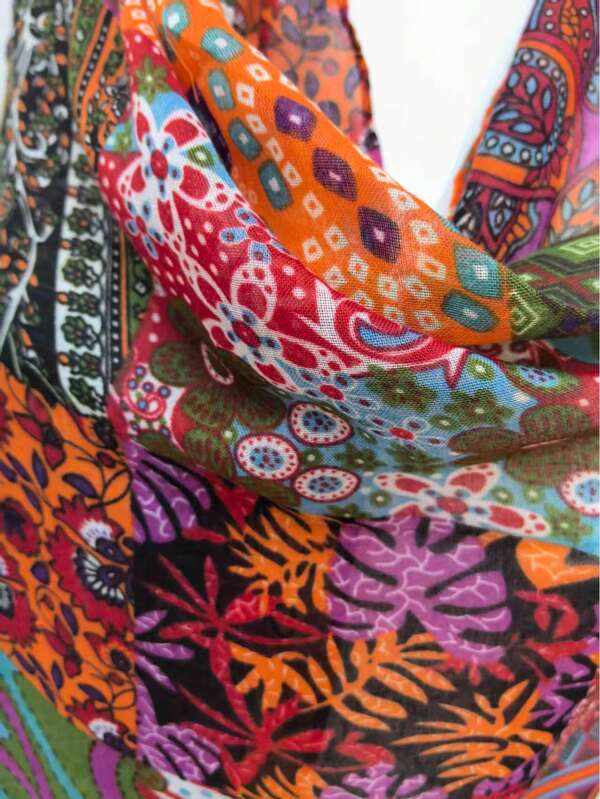 1pc Women's Bohemian Style Contrast Color Patchwork Elegant Casual Handmade Tassel Linen Scarf, Headscarf, Shawl, Wrap, Beach Towel, Gift, Spring/Summer