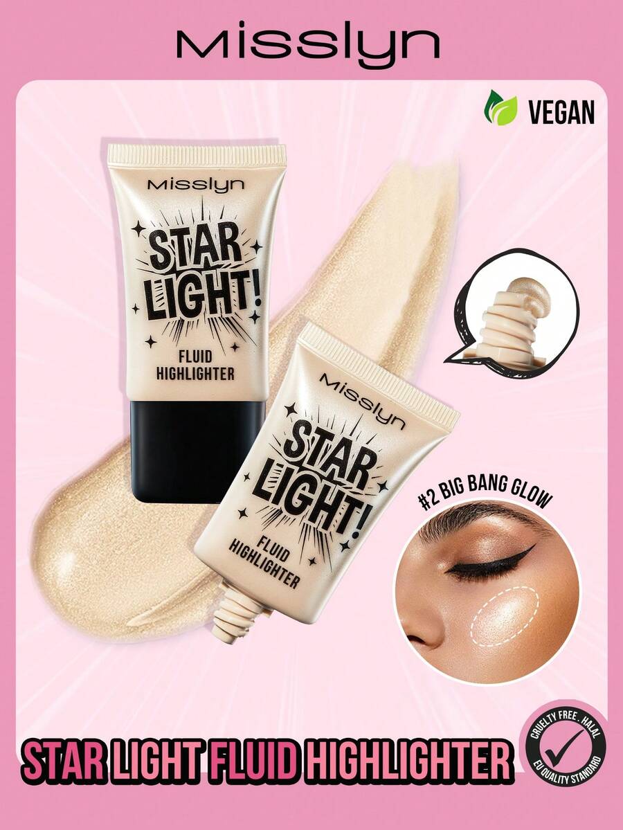 Misslyn Starlight Liquid Highlighter, Brightens Complexion, Creates Best Makeup, Facial Highlighter, Radiant Glow, High Color Payoff Smooth Formula, Natural Luminosity, Lightweight Breathable, Y2K Makeup, Party Beach Travel Holiday Camping Outdoor Gift, Fashionable Rose Girl New Year Cosmetics Cosplay Best Travel Holiday Colorful Campus School Charming Atmosphere Chinese New Year, Valentine's Day Gift, Vegan, Cruelty-Free - 2 big bang glow - 查看 1