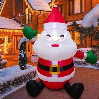 4英尺/1.5米充气坐姿圣诞老人，适用于圣诞节庭院、花园、草坪装饰