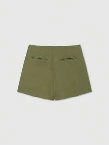 女士纯色高腰百搭休闲短裙裤 夏季 - 苔蘚綠 - 查看 2