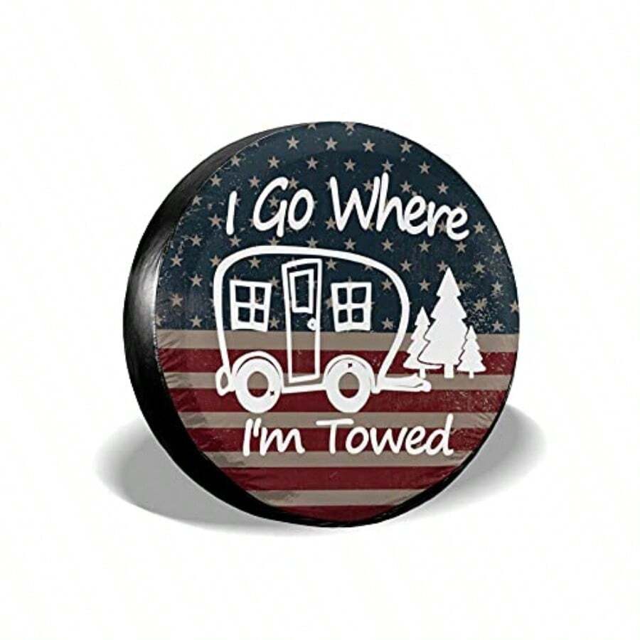 Spare Tire RackI Go Where I'm Towed American Flag Spare Tire Cover Waterproof Dust-Proof Universal 15 Inch Wheel Camper Spare Tire Cover Fit for RV Trailer Truck  SUV Rav4 Motorhome Travel Trailer AccessoriesSpare Tire Rack - Color01 - Ver 1