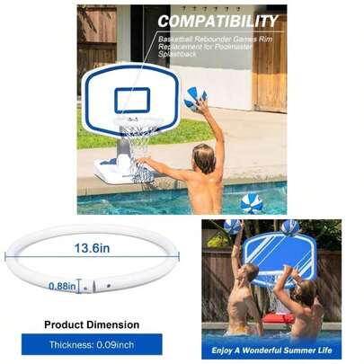 Pool Basketball Rim Poolmaster Splashback, Pool Basketball Hoop Rebounder Game Outdoor, PVC Basketball Backboard White Ring Poolside