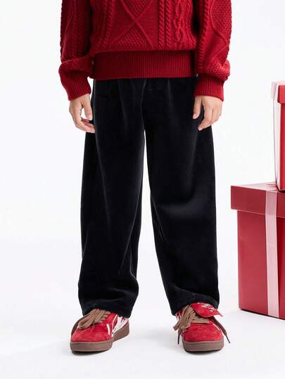 Annil Thick Fleece Pants For Tween Boys, Winter Warmth, Elasticity, And Fashionable Casual Sports Pants