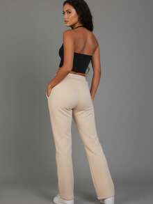 Women's Casual Long Straight Leg Sweatpants With Drawstring And Pockets For Everyday Comfort - Stone - View 3