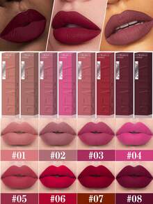 裸棕色哑光液体唇膏，丝绒性感深红色唇彩，不粘腻，持久唇妆 - 彩色 - 查看 3