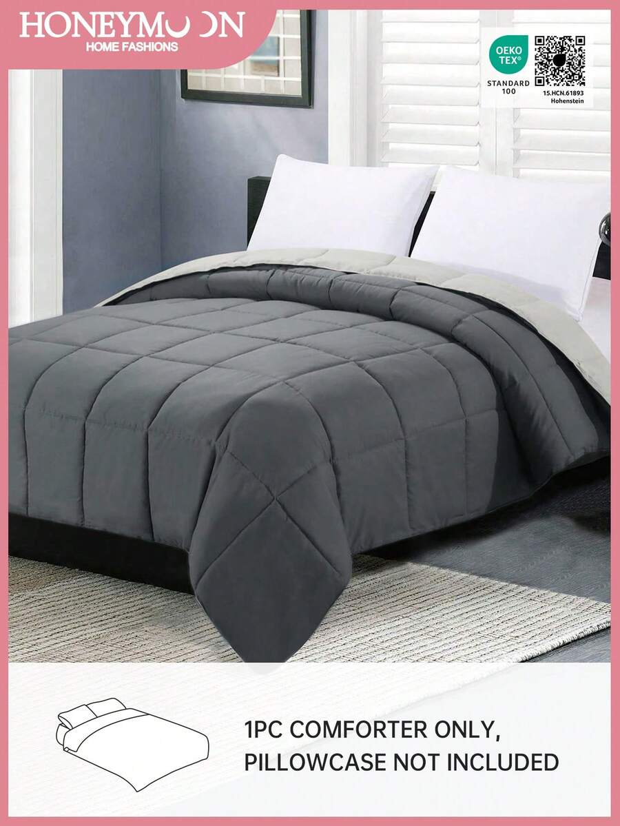 1pc Quilted Comforter - Microfiber Duvet Insert, Suitable For All Seasons, Alternative To Down, Suitable For Home And Dorm, Oeko-Tex Certified - Dark Grey - View 1