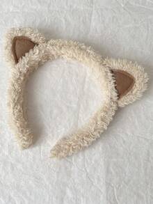 1pc Women Plush Cute Cat Ear Headband, Autumn/Winter, For Washing Face, Applying Mask, Cat Ear Hair Clip, Photo Prop