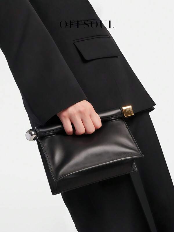 折叠卷边小手拿包，法式复古链条单肩包，新款派对宴会包，小方包，斜挎包，造型别致的晚宴包