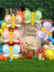 5个卡通蝴蝶造型铝箔气球，适用于生日装饰、情人节、婚礼、周年纪念、生日、大型装饰背景 - 彩色 - 查看 3