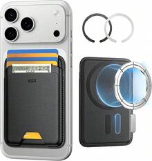 ESR para portafolios, soporte para 5 tarjetas, portafolios magnética para, bloqueo RFID, con fuerza magnética de 3.200 g, piel vegano, delgado para 17/16/15/14/13/12, Negro - A1_Negro - Ver 13