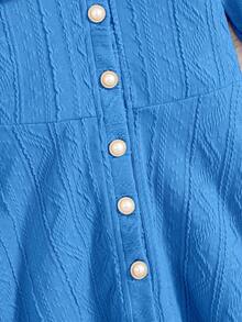 Girls Casual Maillard Color Textured Jacquard Knit Long Sleeve Button Front A-Line Dress + Warm Soft Double-Sided Fleece Collar, Casual Yet Elegant, Versatile Layering Dress For Autumn/Winter