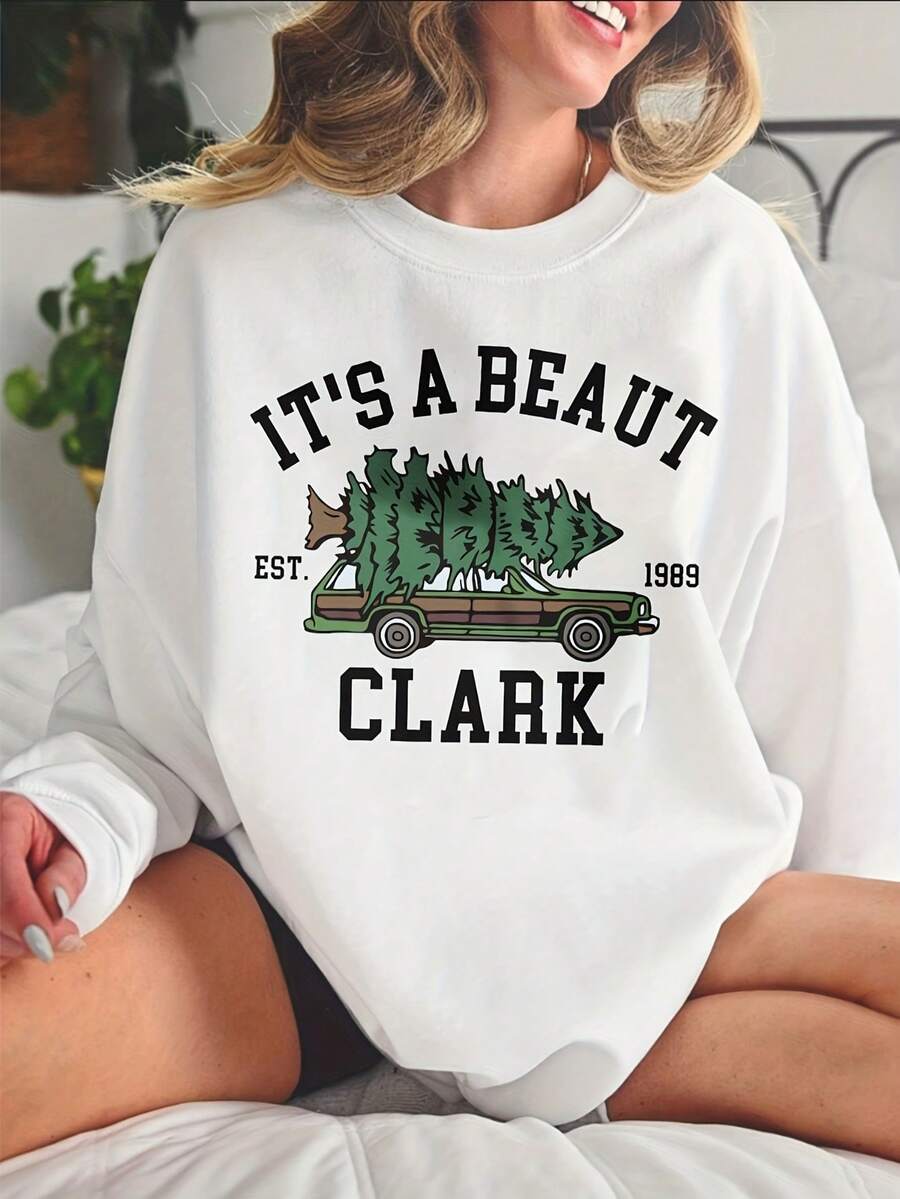 Day UnisexWomen'S Graphic Crewneck Sweater - Red Holiday Sweater With It'S A Beaut Clark & National Lampoon'S Vacation Design, Soft Long Sleeve Casual Pullover Autumn Winter, Cozy Movie Nights & Themed Partiesprinting - 白色 - 查看 1
