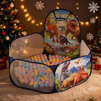 1pc Cartoon Dinosaur Playhouse Tent, Pop-Up Play Tent, Indoor/Outdoor Game Tent, Portable & Durable, With Basketball Hoop, Suitable For Kids, Great Gift For Thanksgiving, Halloween, Christmas, Easter, Birthdays