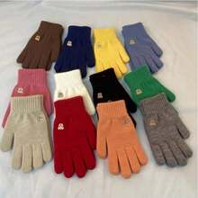 女士可爱小熊刺绣触屏手套，保暖加厚露指手套，冬季必备