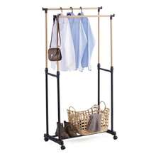 ZYLX SHOPPING - Perchero Doble Extensible con Barras de Madera y Base Metálica 80x43x90-160 cm Confortime - Negro - Ver 3