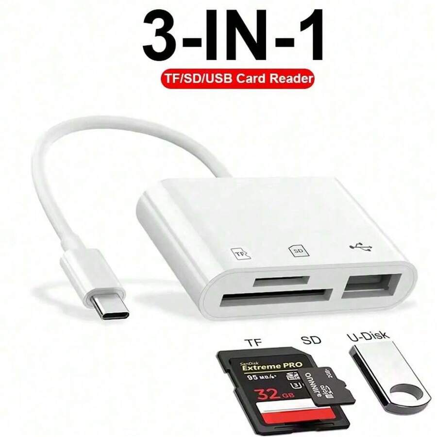 1 Pack 3-in-1 SD/USB Speicherkarten-Leser kompatibel mit iPhone 17 Pro Max/17 Pro/17 Plus/17/16/15, S25/824/S23/S22/S21, iPad Serie, Laptop Serie Kartenleser