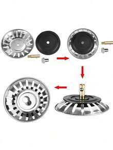 2pcs Stainless Steel Kitchen Sink Drain Strainer, Bathroom Hair Catcher, Sink Filter, Drain Stopper, Kitchen Tools - Silver - View 5