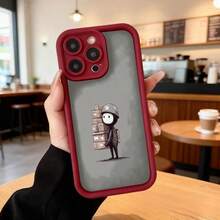Cubierta de telefono con borde negro gris con estampado de personaje espacial cargando cajas para uso diario en cafeterias y salas de estar Aplicable a los teléfonos de la serie Apple y Galaxy - Burdeos - Ver 2