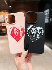一对骷髅头和心形图案防震手机壳，兼容苹果17、17 Plus、16、15、14、13、12、11、XS、XR、X、7、8 Plus、Pro、Max - 送给男友/女友的完美礼物 - 彩色 - 查看 4