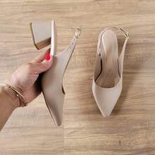 Women's Slingback Pump With 5cm Block Heel - Comfortable And Stylish - Almond - View 6